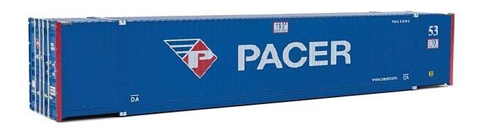 53′ Singamas Corrugated-Side Container - Assembled -- Pacer (blue, white, red), HO, Walthers SceneMaster 8535
