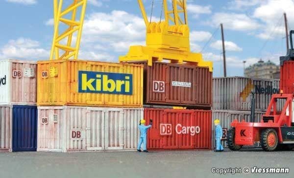 Intermodal Equipment -- 20′ Container Set (mixed colors/schemes) pkg(6), HO, Kibri 10924