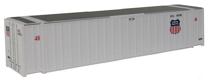 48′ Ribbed Side Container - Assembled -- Union Pacific(R) (white, Shield Logo), HO, Walthers SceneMaster 8460