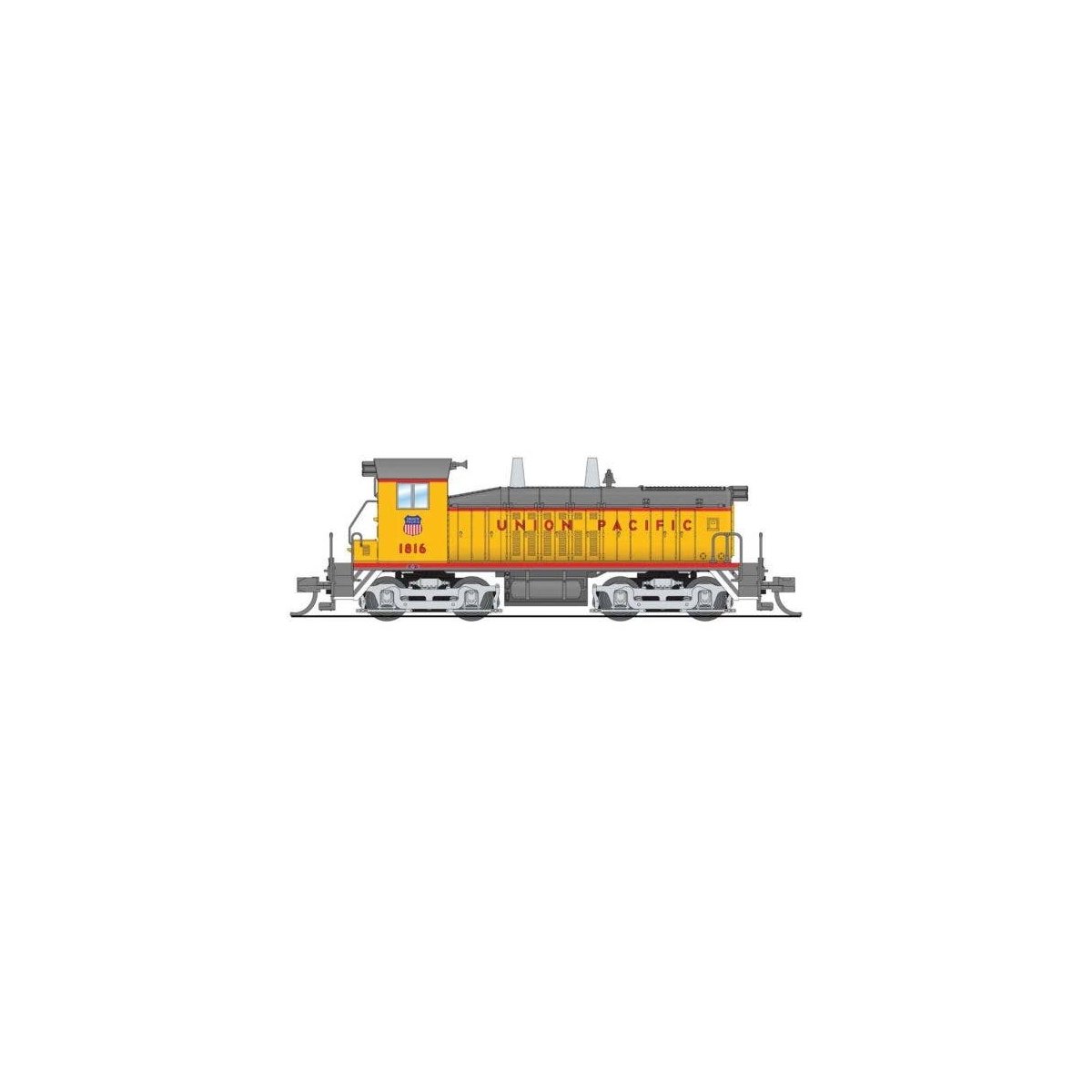 EMD SW7 - Standard DC - Stealth -- Union Pacific 1821 (Armour Yellow, gray, red, silver), N, Broadway Limited Imports 9391