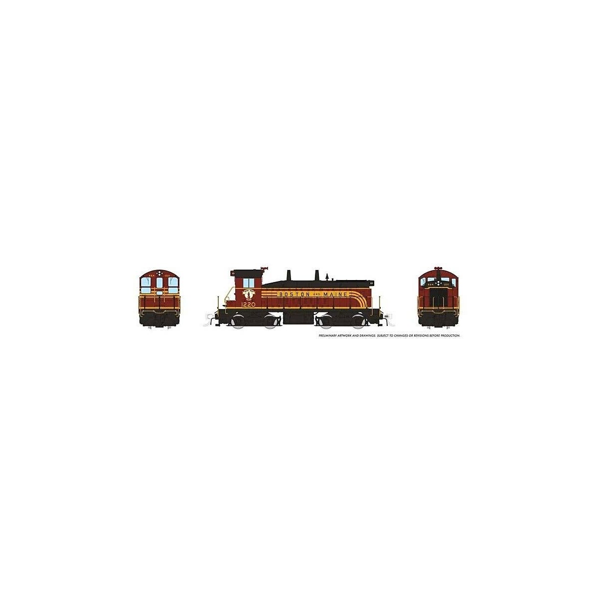 EMD SW9 - Standard DC -- Boston & Maine 1231 (As-Delivered, maroon, Harvest Gold), HO, Rapido Trains Inc 27069