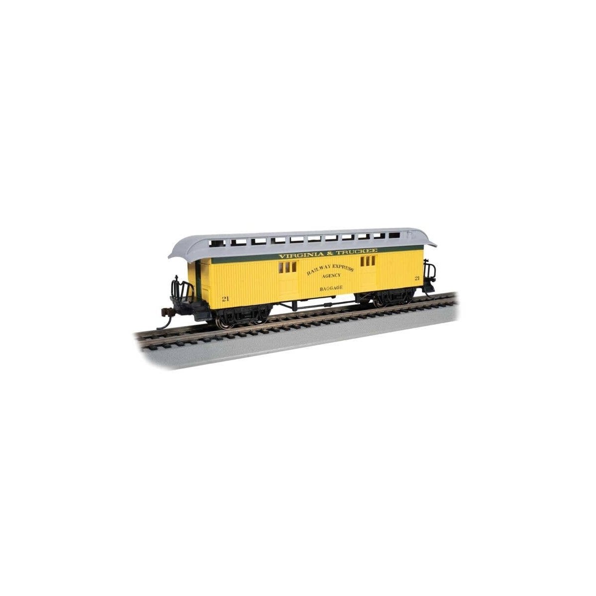 Old Time Wood Baggage with Round-End Clerestory Roof - Ready to Run -- Virginia & Truckee (y, HO, Bachmann Industries 15307