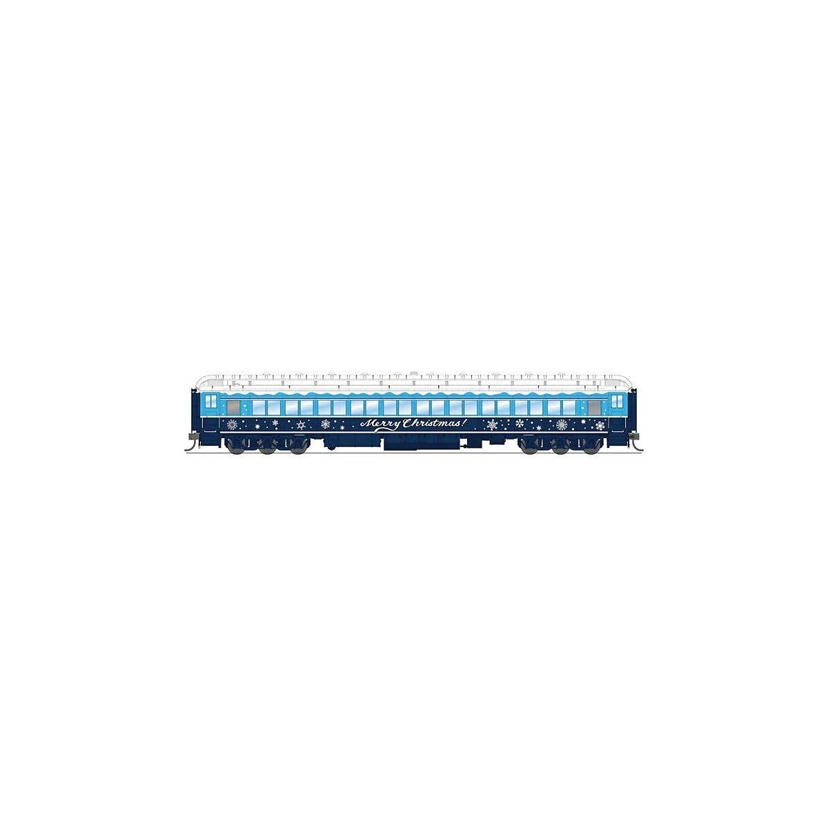 80′ PRR P70 Coach - Ready to Run -- Merry Christmas! (blue, white Snowflakes), HO, Broadway Limited Imports 9739