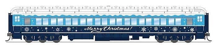 80′ PRR P70 Coach - Ready to Run -- Merry Christmas! (blue, white Snowflakes), HO, Broadway Limited Imports 9739