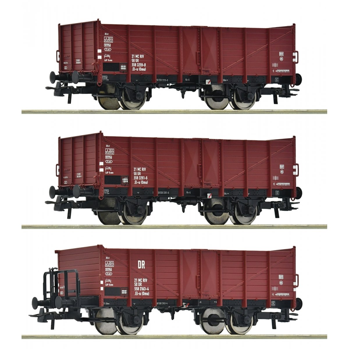 3 piece set: Open goods wagons, DR, HO, Roco 6600146