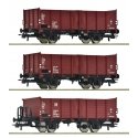 3 piece set: Open goods wagons, DR, HO, Roco 6600146