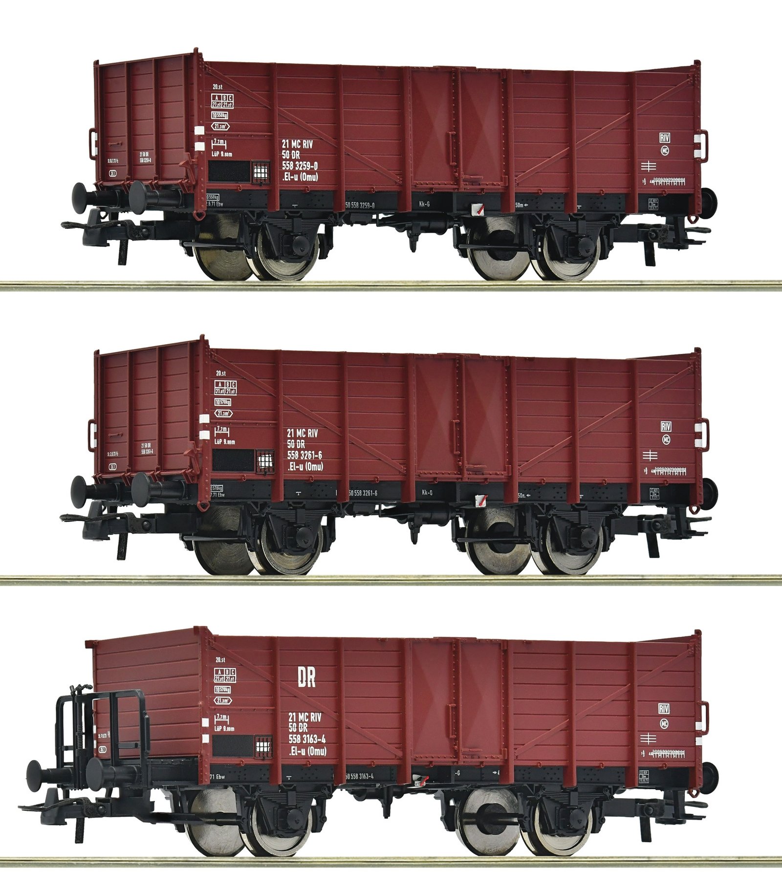 3 piece set: Open goods wagons, DR, HO, Roco 6600146