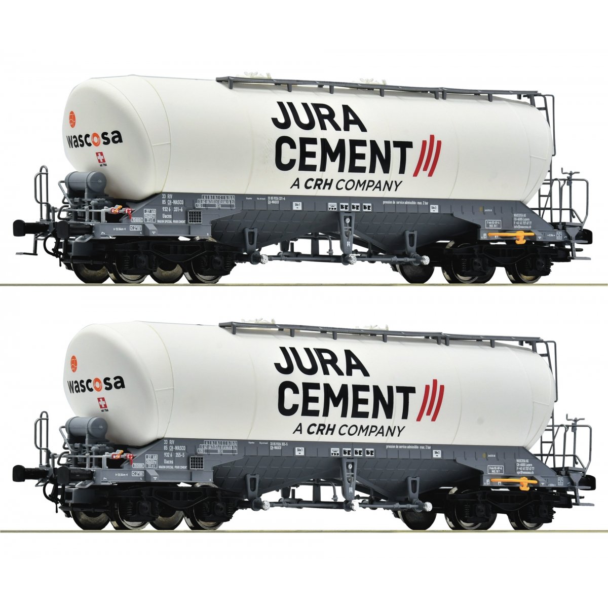 2 piece set: Silo wagons, Jura Cement/Wascosa, HO, Roco 6600191