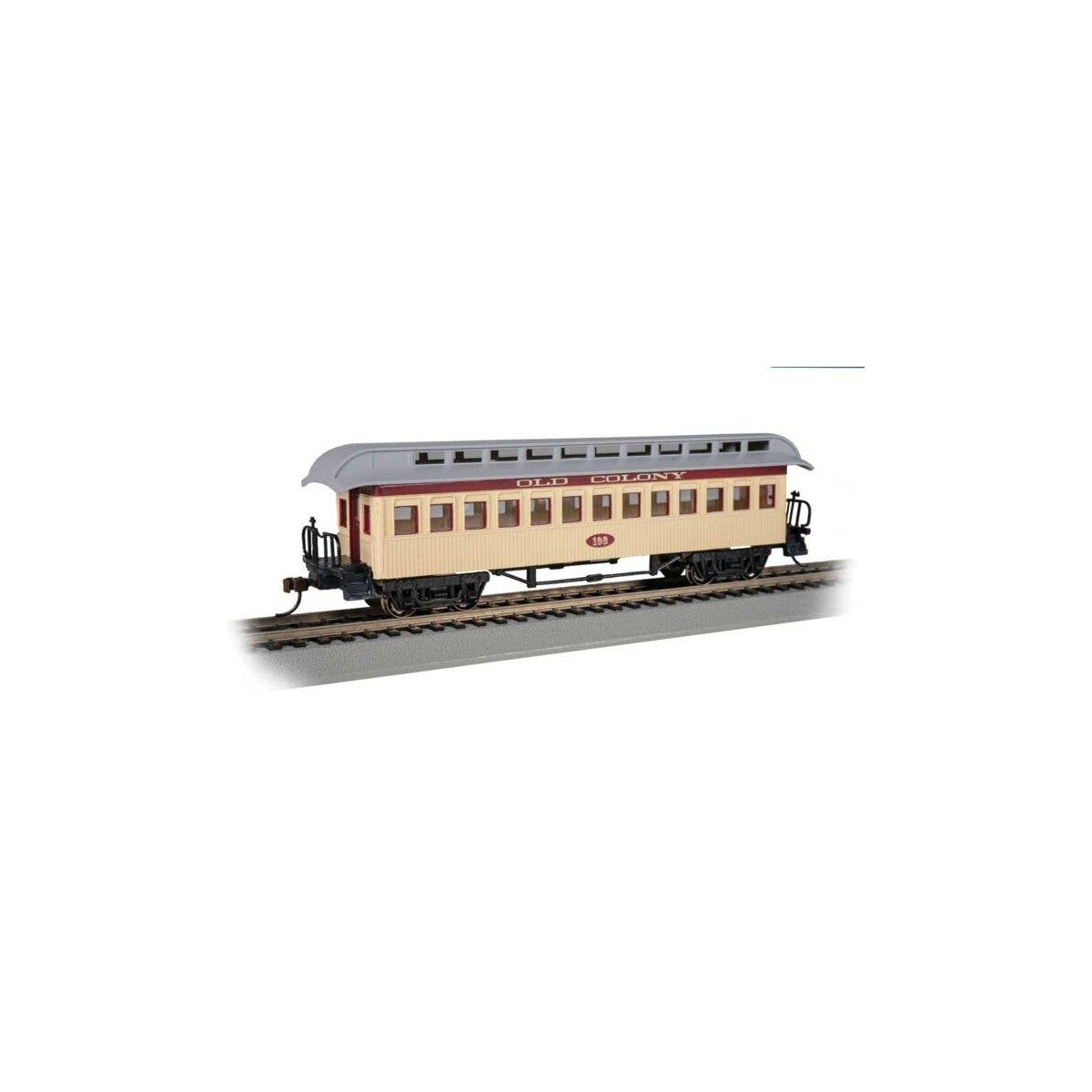 Old Time Wood Coach with Round-End Clerestory Roof - Ready to Run -- Old Colony Railroad (ye, HO, Bachmann Industries 15106
