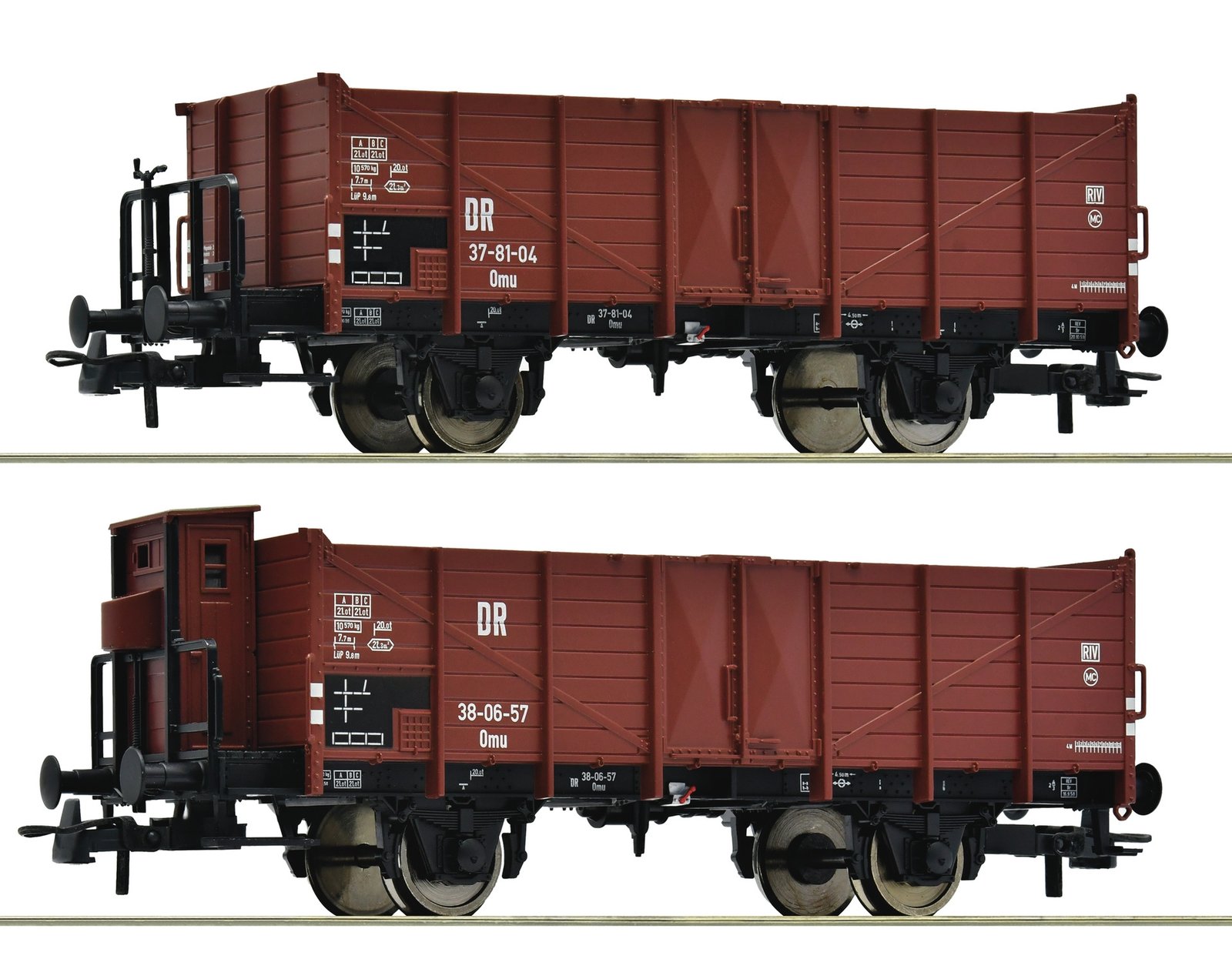 2 piece set: Open goods wagons, DR, HO, Roco 6600253