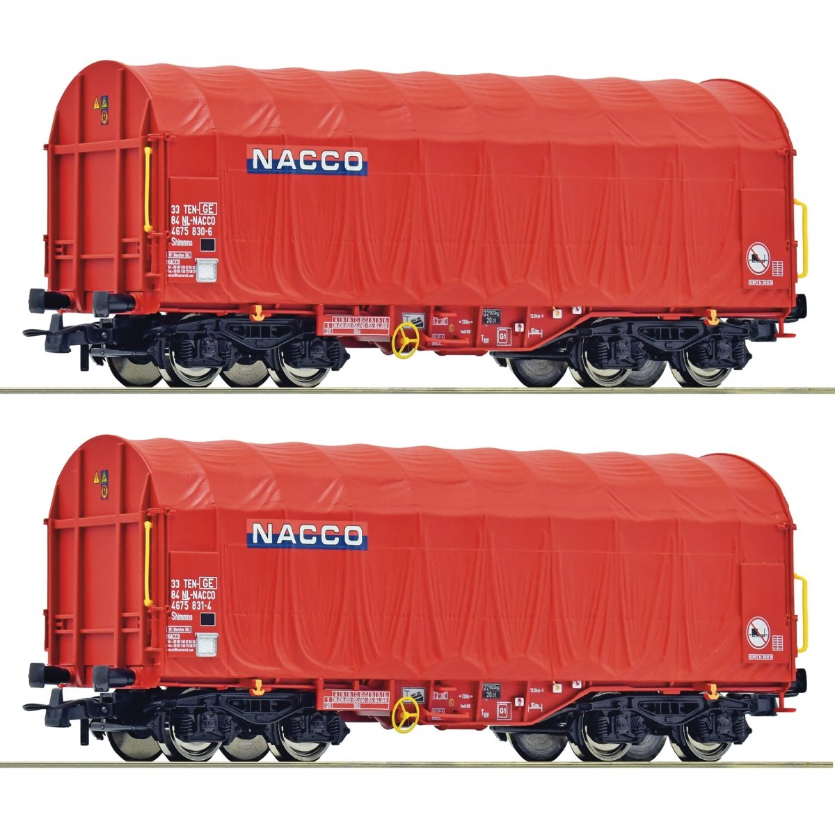 2 piece set: Sliding tarpaulin wagons, NACCO, HO, Roco 6600226