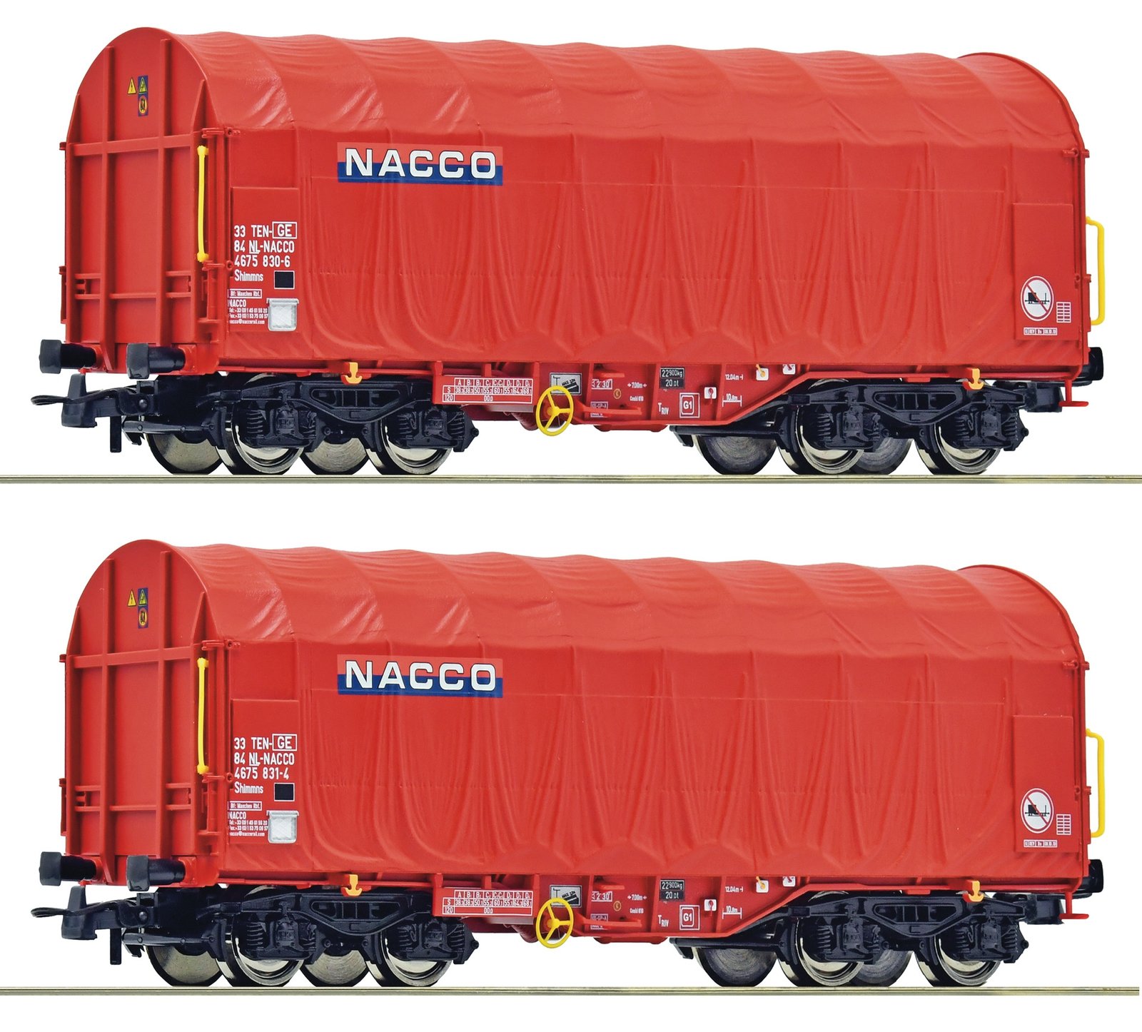 2 piece set: Sliding tarpaulin wagons, NACCO, HO, Roco 6600226