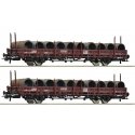 2-piece set: Swivel-type stake wagons, ÖBB, HO, Roco 6600120