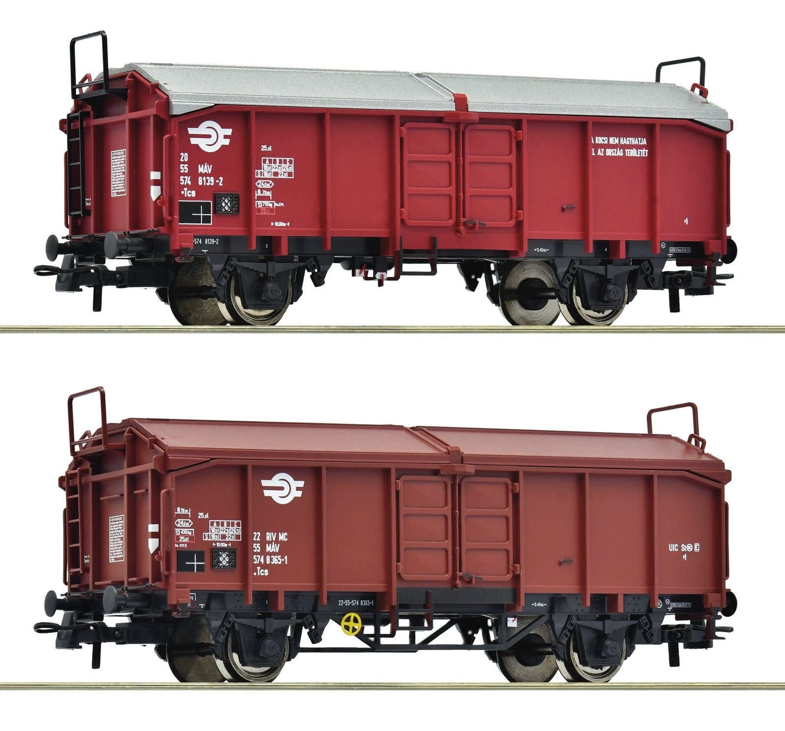 2 piece set: sliding roof wagons, MAV, HO, Roco 6600116