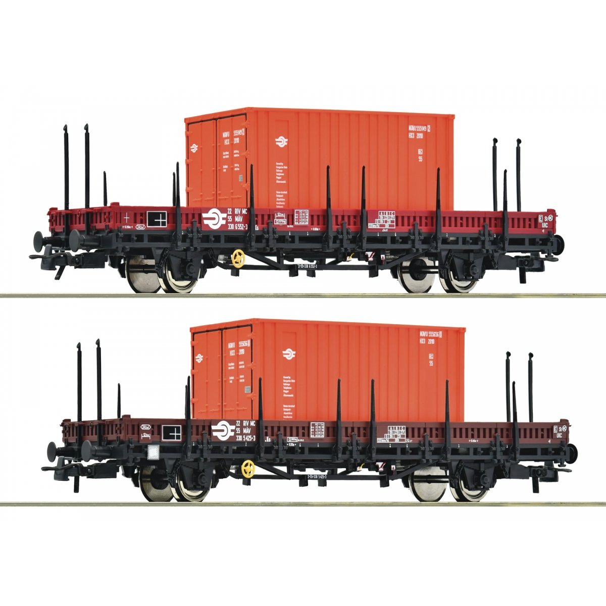 2-piece set: Swivel stake wagons, MAV, HO, Roco 6600076