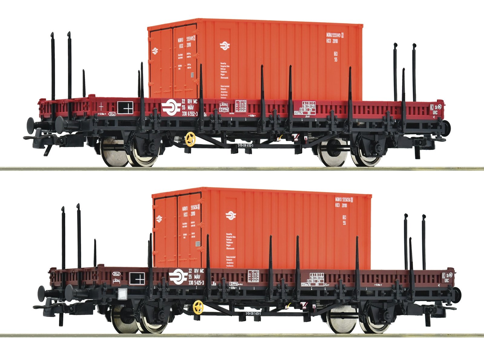 2-piece set: Swivel stake wagons, MAV, HO, Roco 6600076