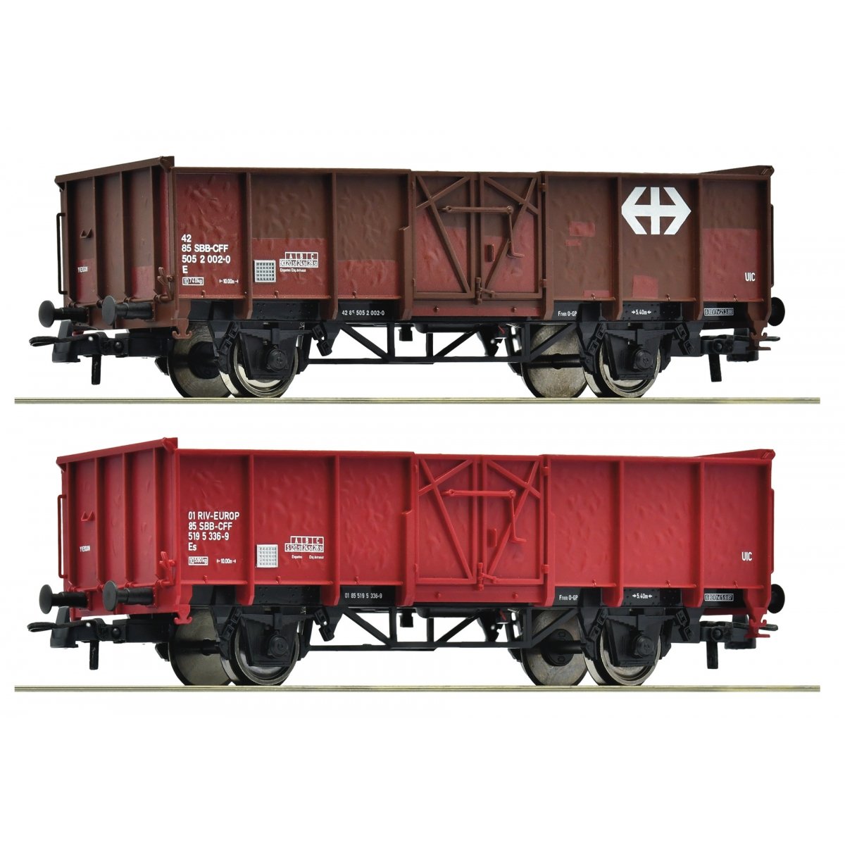 2 piece set: Open goods wagons, SBB, HO, Roco 77034