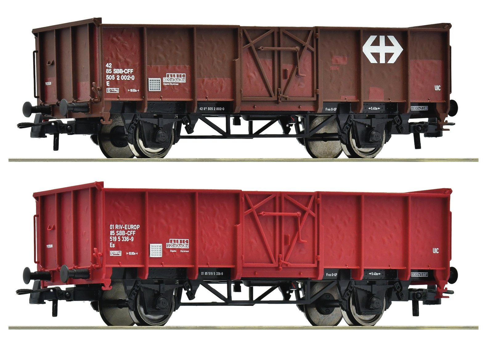 2 piece set: Open goods wagons, SBB, HO, Roco 77034