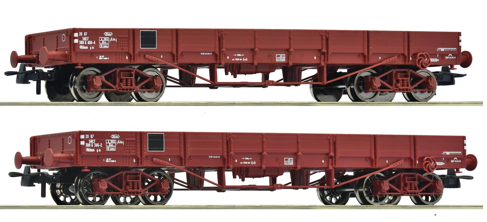 2 piece set: Low side wagons, SNCF, HO, Roco 6600224