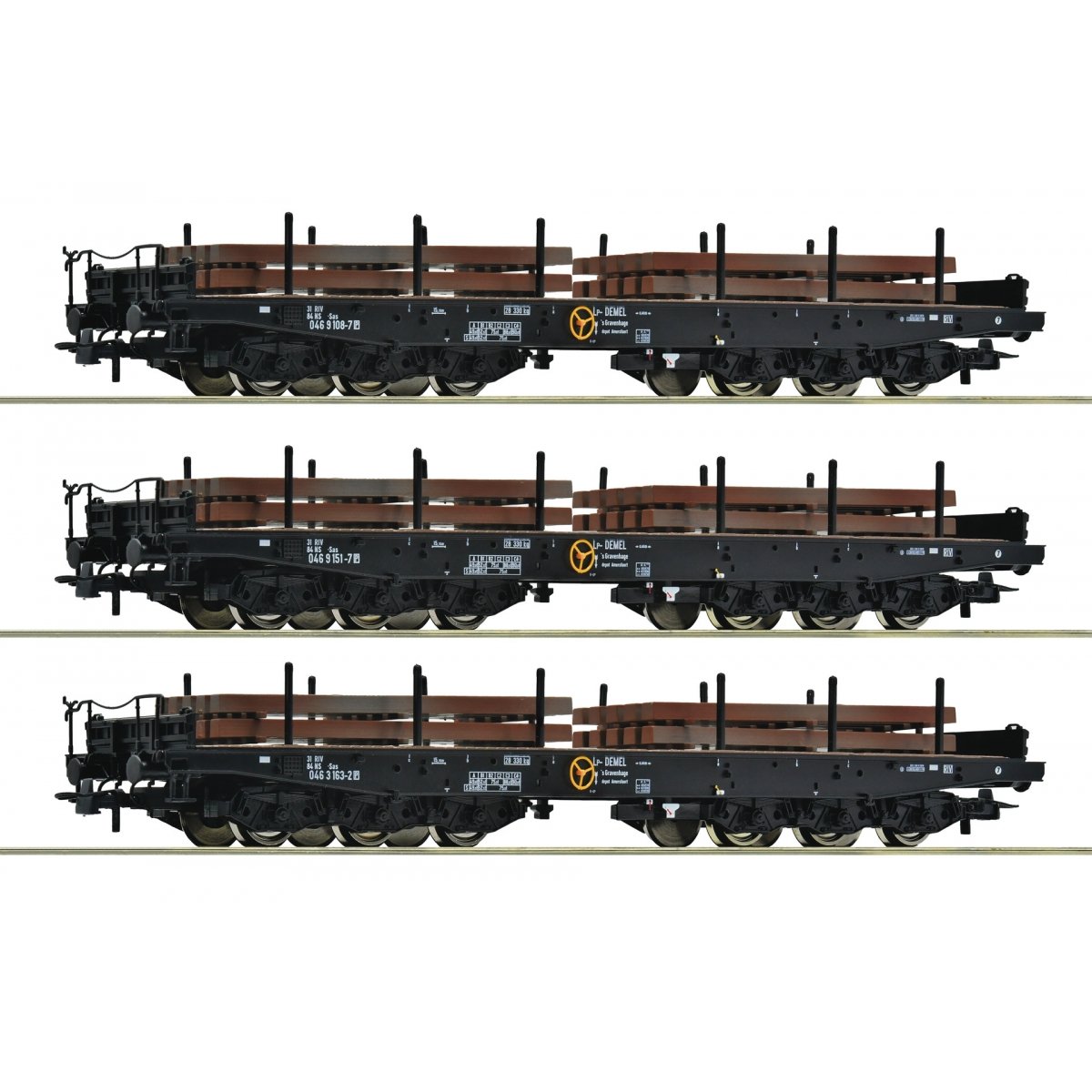 3 piece set: Heavy-duty flat wagons, NS, HO, Roco 6600263