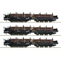 3 piece set: Heavy-duty flat wagons, NS, HO, Roco 6600263