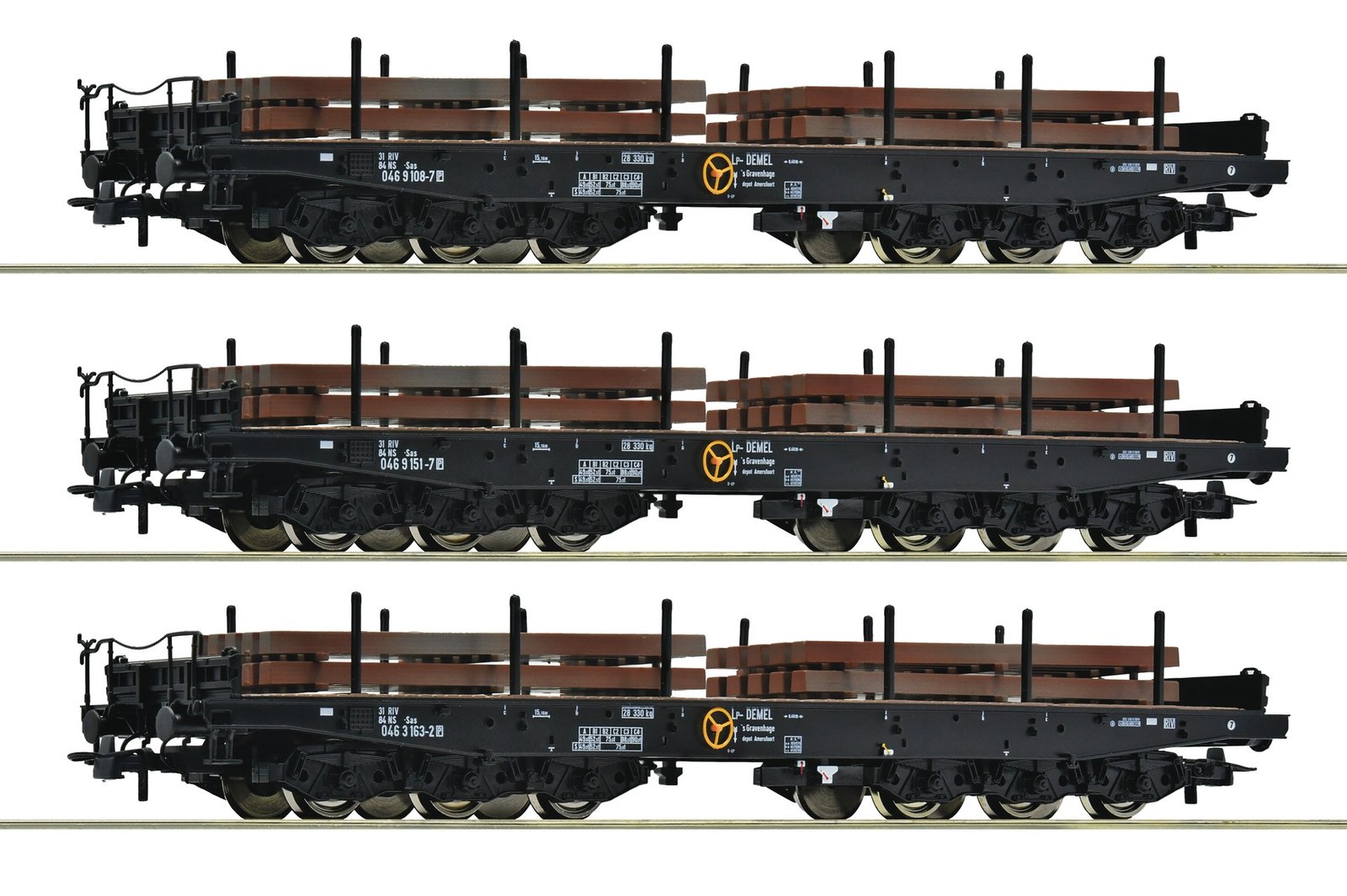 3 piece set: Heavy-duty flat wagons, NS, HO, Roco 6600263