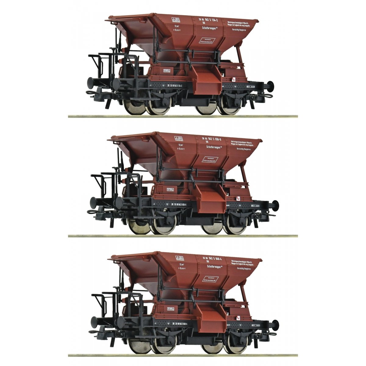 3 piece set: Talbot ballast hopper wagons, DB, HO, Roco 6600269
