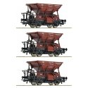 3 piece set: Talbot ballast hopper wagons, DB, HO, Roco 6600269