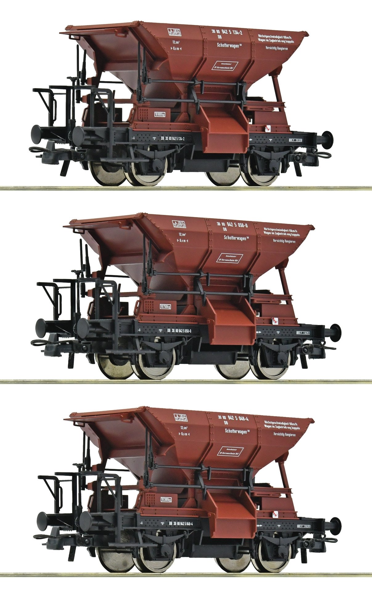 3 piece set: Talbot ballast hopper wagons, DB, HO, Roco 6600269
