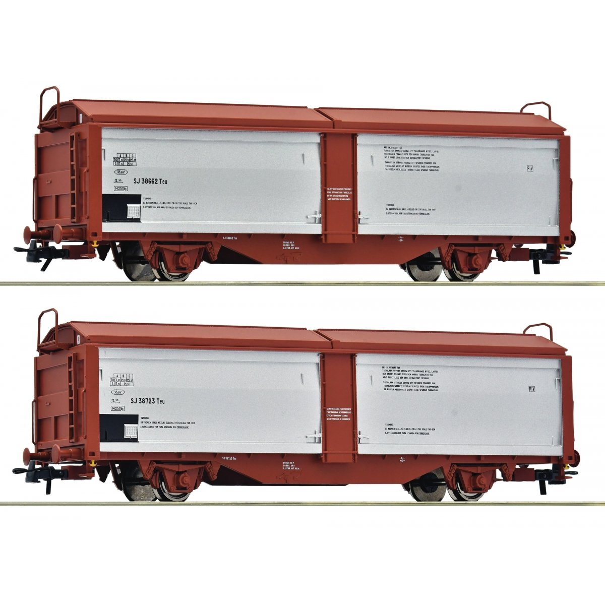 2 piece set: Sliding roof/sliding wall wagons, SJ, HO, Roco 6600257