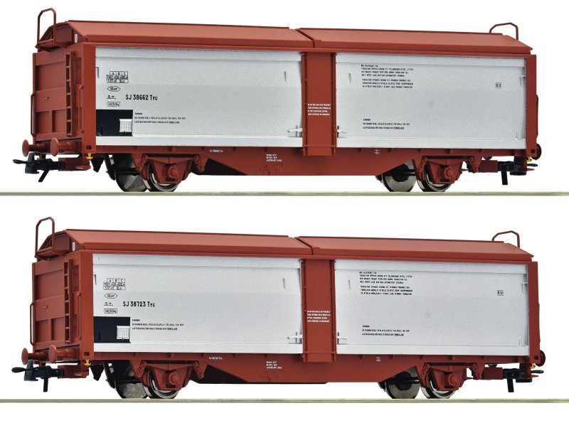 2 piece set: Sliding roof/sliding wall wagons, SJ, HO, Roco 6600257