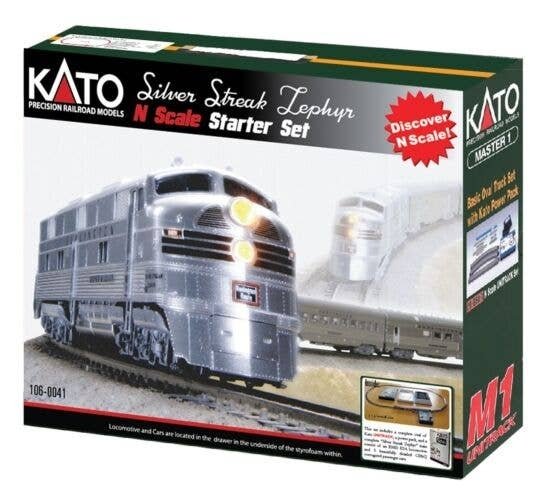 Silver Streak Zephyr Starter Set -- Chicago, Burlington & Quincy (silver, black), N, Kato USA Inc 1060041