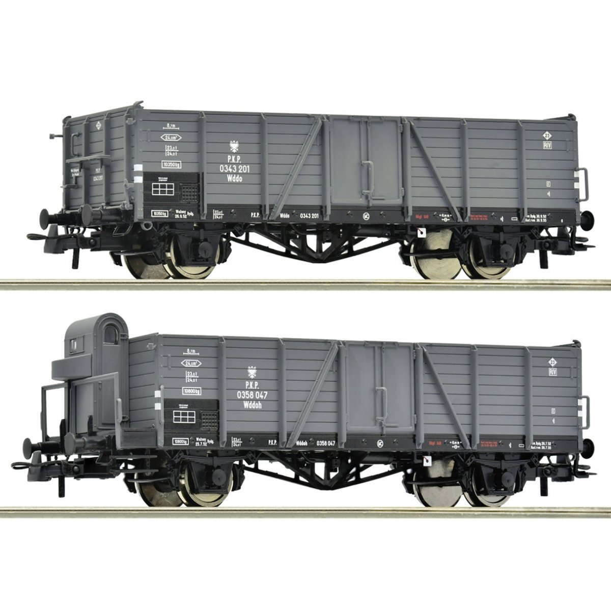 2 piece set: Open goods wagons, PKP, HO, Roco 6600216