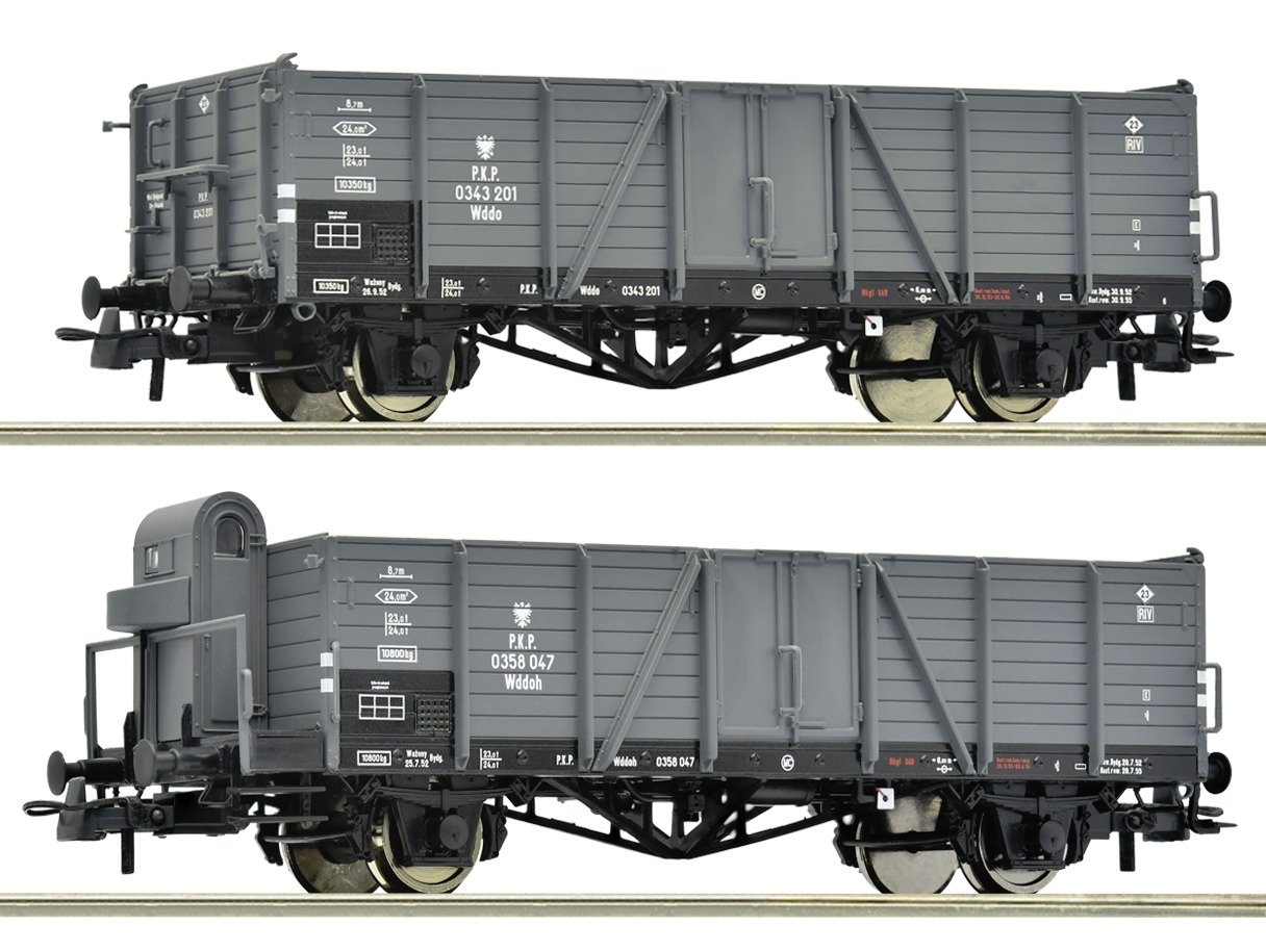 2 piece set: Open goods wagons, PKP, HO, Roco 6600216