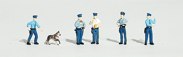 Scenic Accents(R) Figures -- Policemen (5 Officers 1 Police Dog), HO, Woodland Scenics 1822