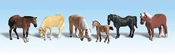 Animals - Scenic Accents(R) -- Farm Horses pkg(6), HO, Woodland Scenics 1862