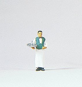 Individual Figure - Working People -- Waiter with Serving Tray (White Uniform, Green Vest), HO, Preiser Kg 28044