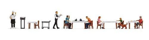 Restaurant Figure Set -- 7 Figures, 4 Tables, 6 Chairs, Service Cart, HO, Noch Gmbh & Co 16246