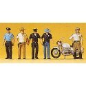 USA Police & Motorcycle -- 5 Officers, 1 Motorcycle, HO, Preiser Kg 10370