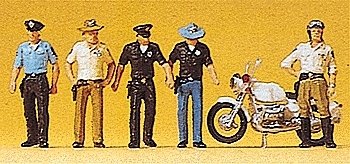USA Police & Motorcycle -- 5 Officers, 1 Motorcycle, HO, Preiser Kg 10370