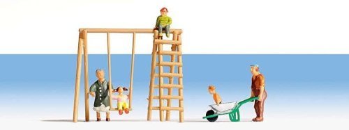 Grandparents and Grandchildren with Accessories -- 5 Figures Swing Set, Wheelbarrow, HO, Noch Gmbh & Co 15589