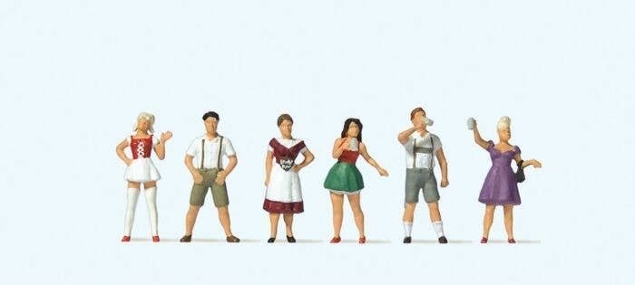 Standing Beer Drinkers in Tradtional German Costume -- pkg(6), HO, Preiser Kg 10674