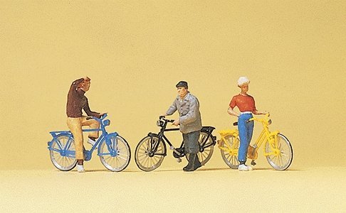 Cyclists Waiting At The Railroad Crossing -- 3 Riders & 3 Bicycles, HO, Preiser Kg 10515