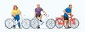 Cyclists Waiting At Crossing -- 3 Figures, 3 Bikes, HO, Preiser Kg 10637
