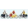 Standing Cyclists in Sportswear w/Bikes -- Set 1 pkg(3), HO, Preiser Kg 10643