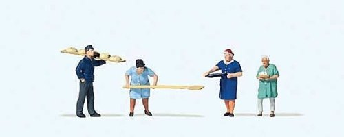 At the Bake House -- 4 Figures, Accessories, HO, Preiser Kg 10712