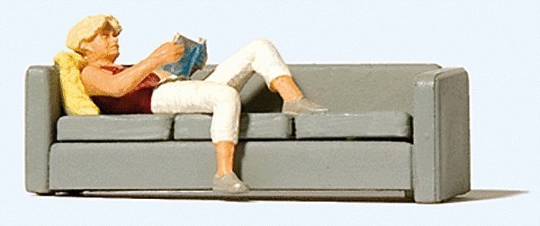 Recreation & Sports -- Woman Reading on Sofa, HO, Preiser Kg 28179