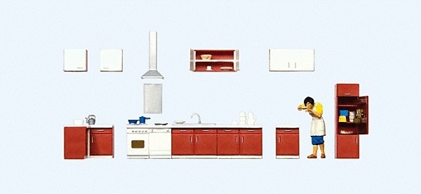 Mother Cooking -- Woman & Kitchen Furniture, HO, Preiser Kg 10646