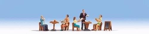 Restaurant w/2 Tables & 4 Chairs -- Waiter & 4 Patrons, HO, Noch Gmbh & Co 15838