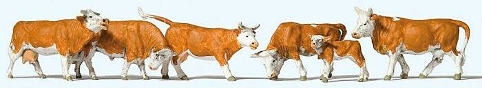 Cows -- Brown, White pkg(6), HO, Preiser Kg 10146